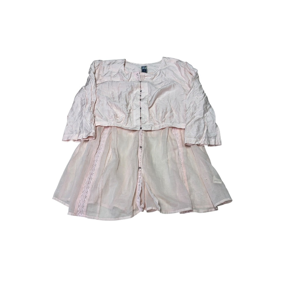 NWT Free People Pink Rose Viscose Silk Blend Layered Lace Trim Tunic Top Size‎ 8